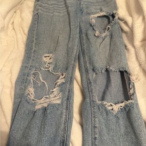 American Eagle Outfitters Light Blue Distressed Straight Leg Jeans